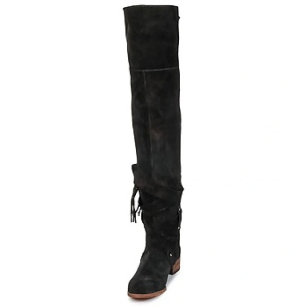 See By Chloe Dasha Suede Black Over the Knee Block Heel Boots Size 5 NEW